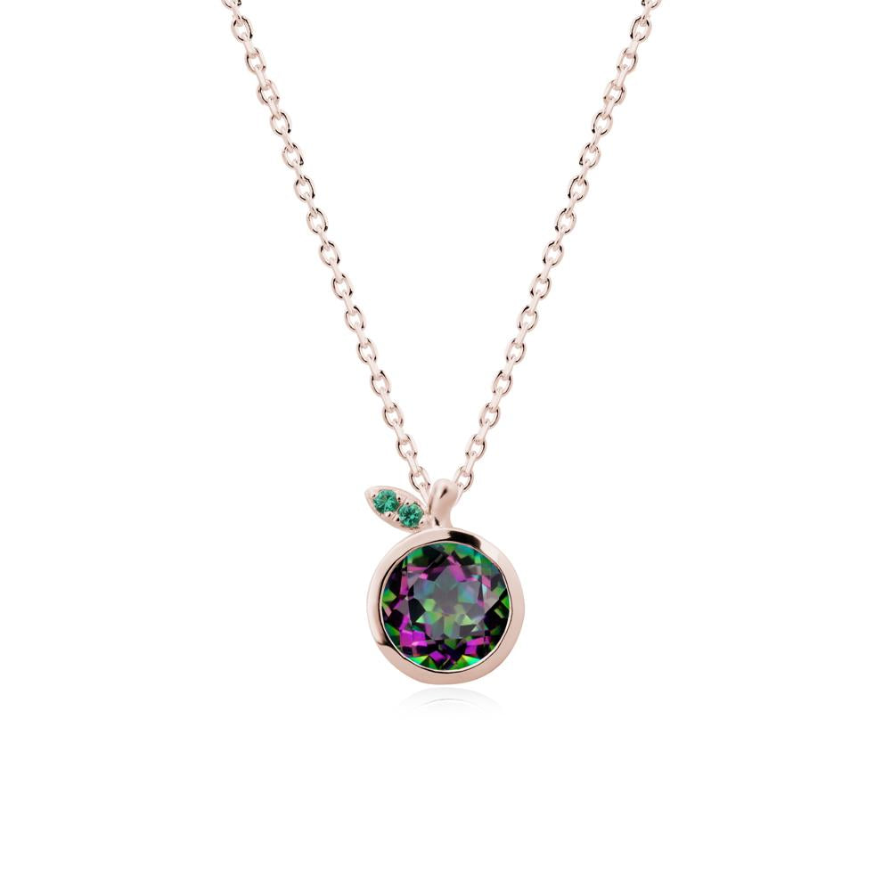Round Mystic Topaz and Emerald Leaf Pendant Necklace - LUO Jewelry #metal_14k rose gold