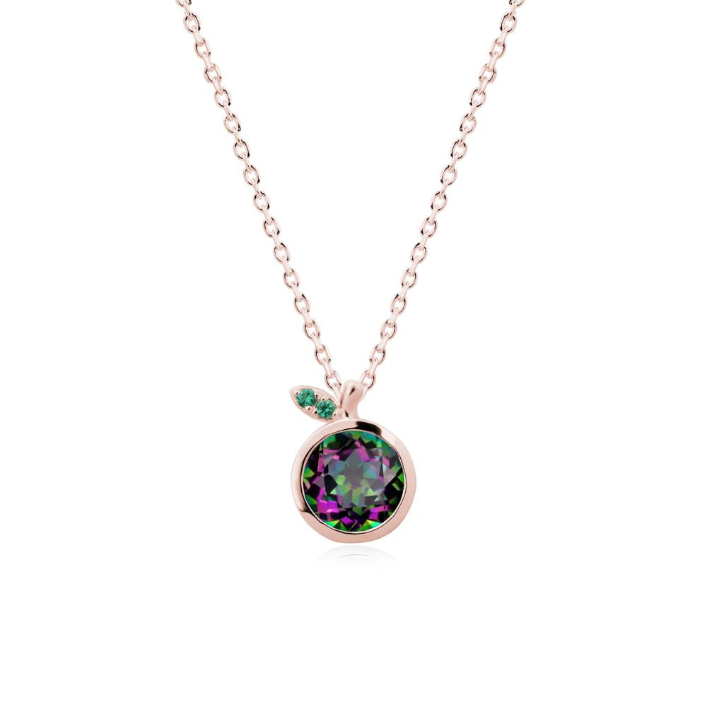 Round Mystic Topaz and Emerald Leaf Pendant Necklace - LUO Jewelry #metal_18k rose gold
