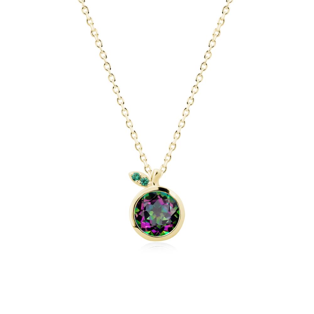 Round Mystic Topaz and Emerald Leaf Pendant Necklace - LUO Jewelry #metal_18k yellow gold