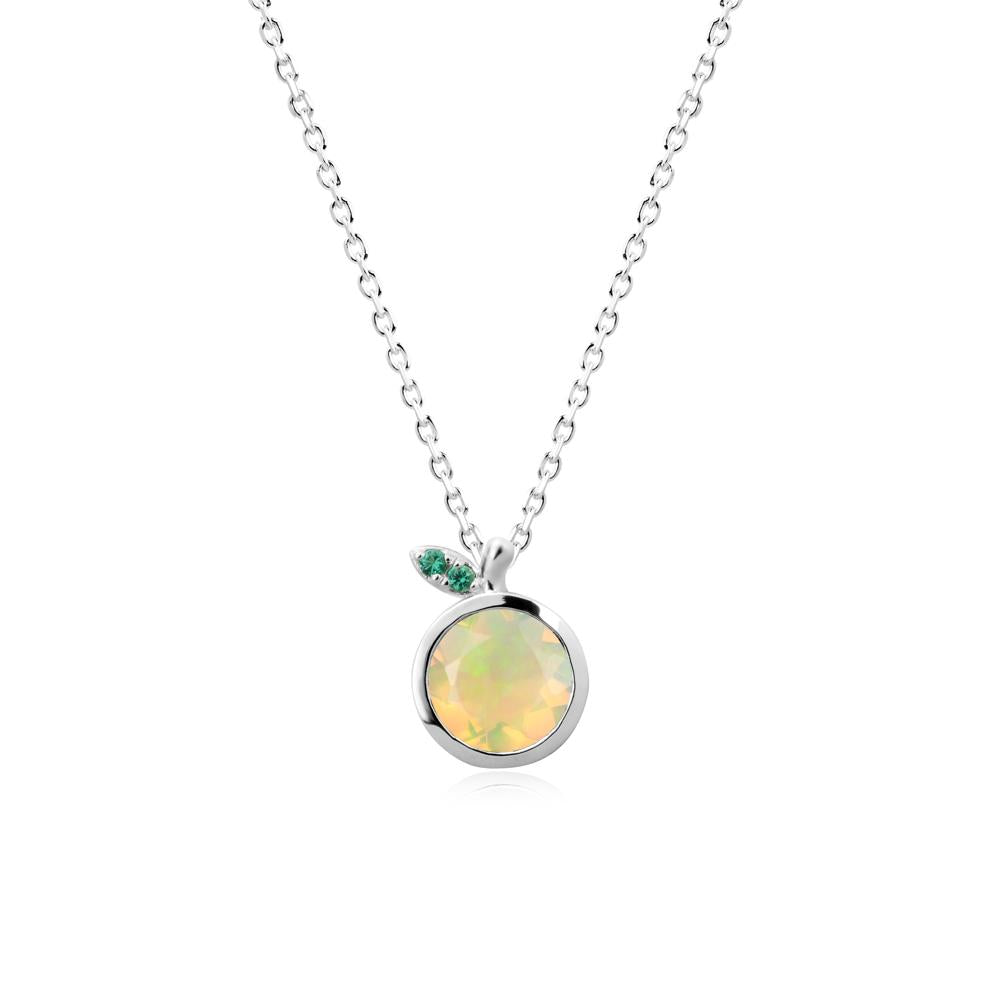 Bezel Setting Round Opal and Emerald Fruit Necklace - LUO Jewelry #metal_14k white gold