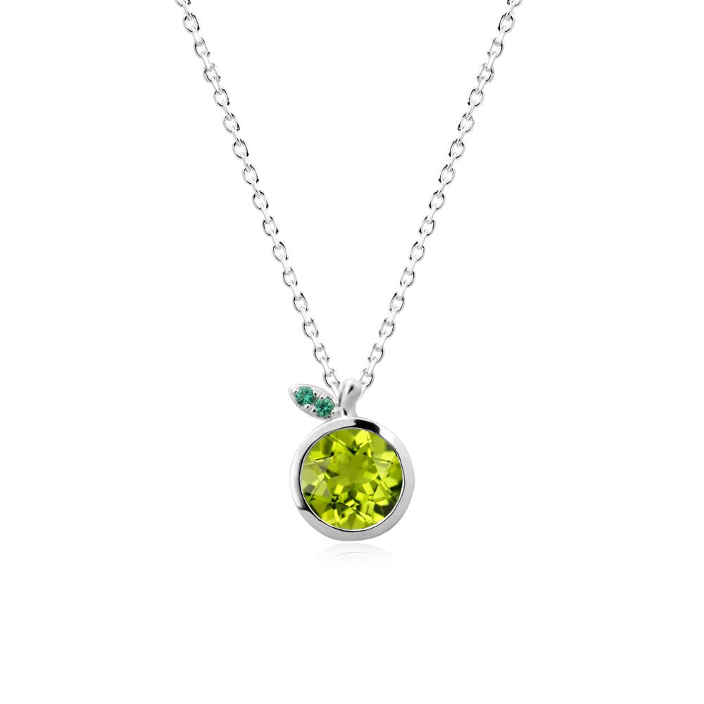 Round Peridot and Emerald Leaf Pendant Necklace - LUO Jewelry #metal_14k white gold