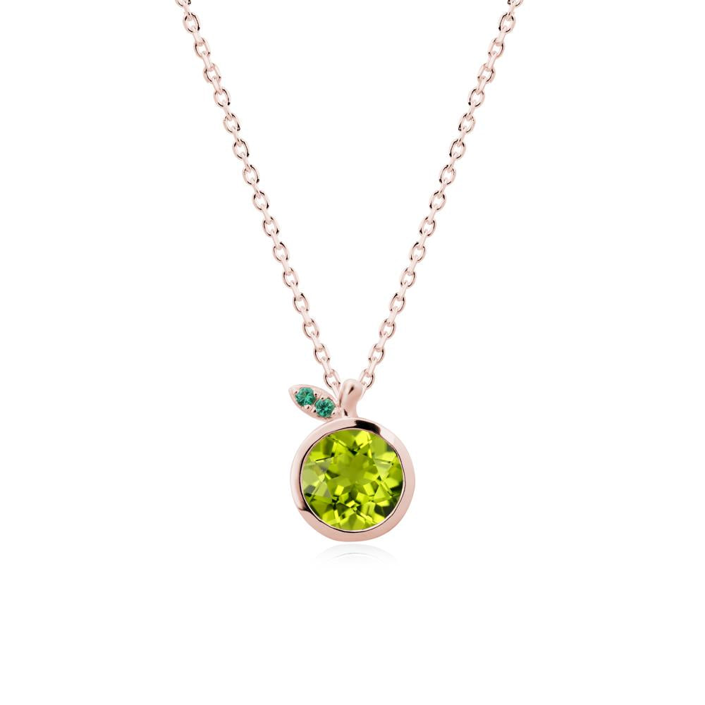 Round Peridot and Emerald Leaf Pendant Necklace - LUO Jewelry #metal_18k rose gold