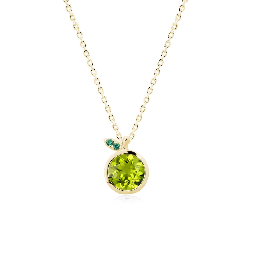 Round Peridot and Emerald Leaf Pendant Necklace - LUO Jewelry #metal_18k yellow gold