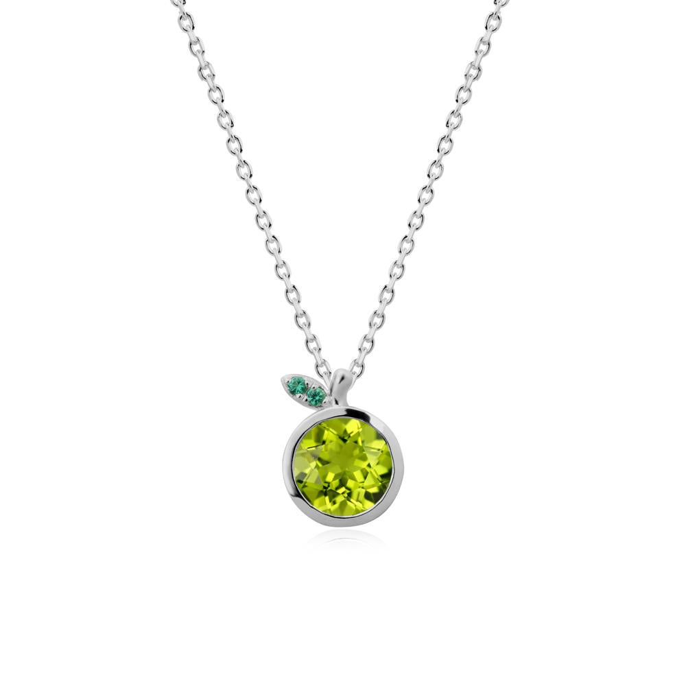 Round Peridot and Emerald Leaf Pendant Necklace - LUO Jewelry #metal_platinum
