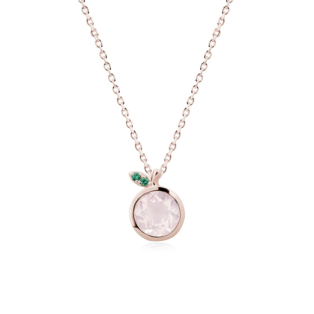 Bezel Setting Round Rose Quartz and Emerald Fruit Necklace - LUO Jewelry #metal_14k rose gold