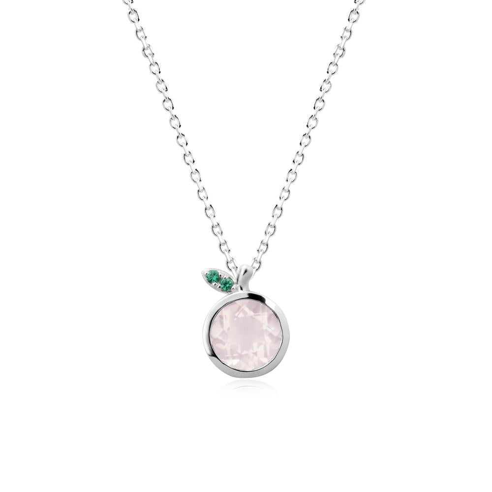 Bezel Setting Round Rose Quartz and Emerald Fruit Necklace - LUO Jewelry #metal_18k white gold