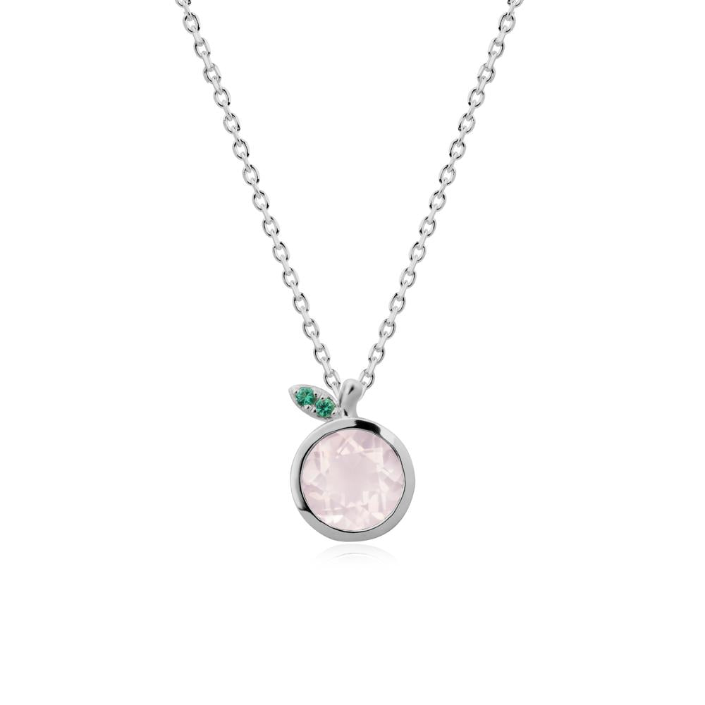 Bezel Setting Round Rose Quartz and Emerald Fruit Necklace - LUO Jewelry #metal_platinum