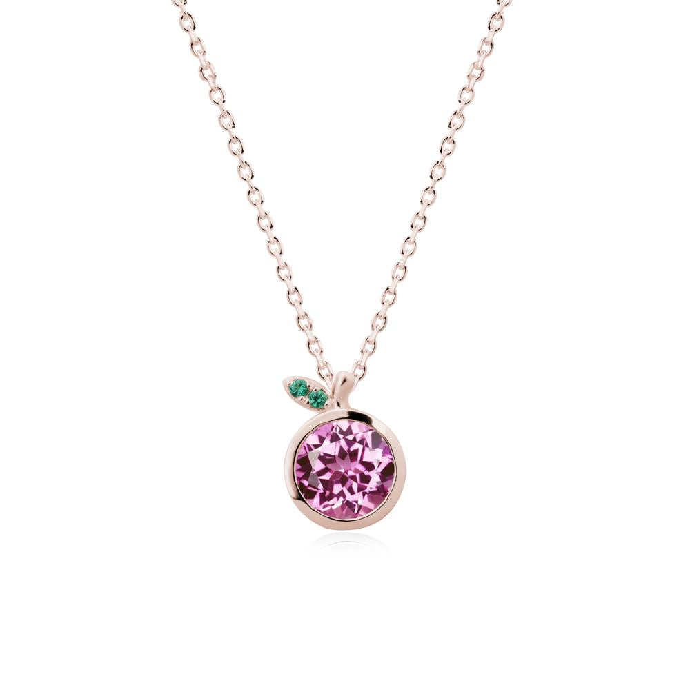 Orange Inspired Bezel Setting Pink Sapphire and Emerald Necklace - LUO Jewelry #metal_14k rose gold