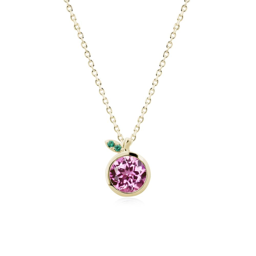 Orange Inspired Bezel Setting Pink Sapphire and Emerald Necklace - LUO Jewelry #metal_14k yellow gold