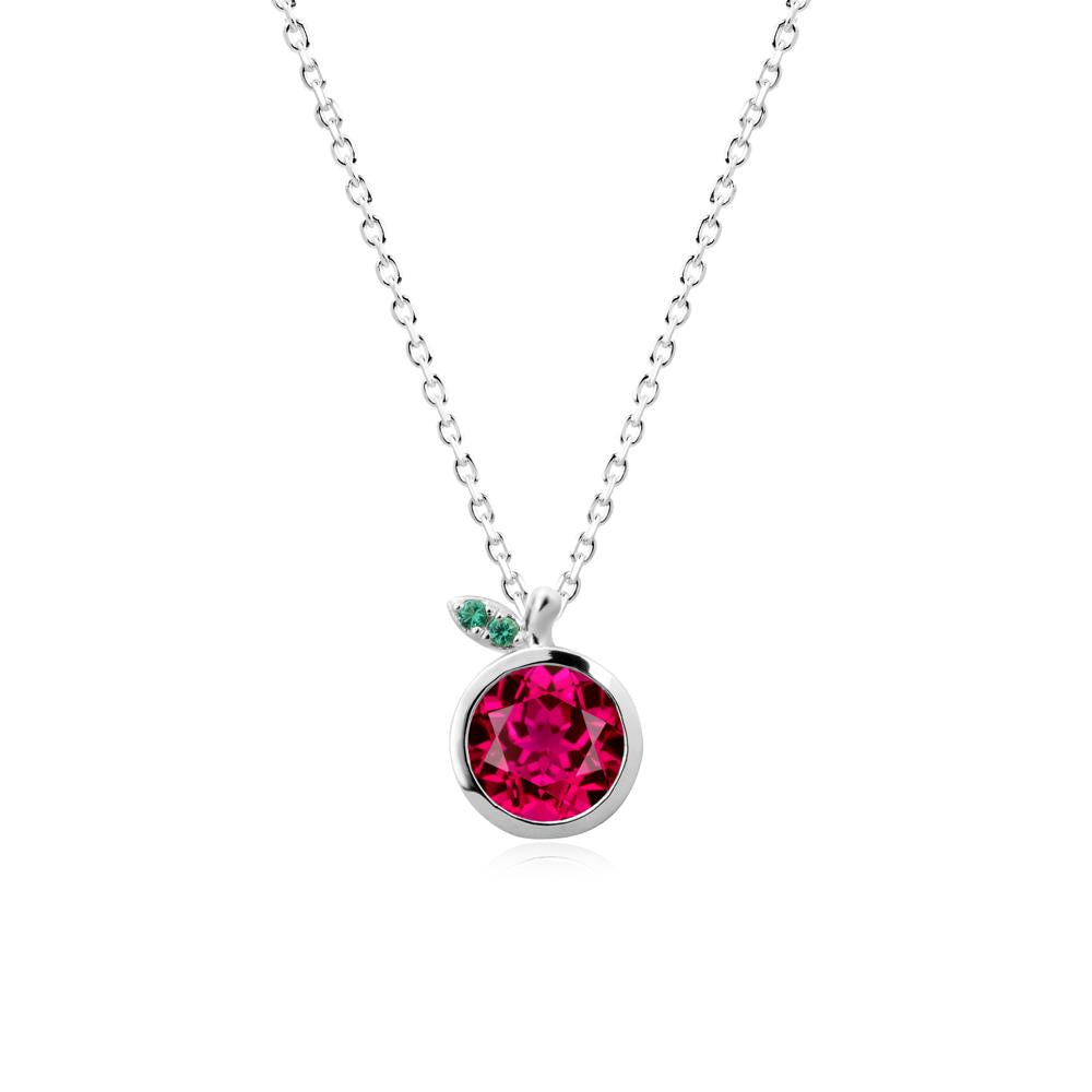 Apple Inspired Round Ruby Pendant Necklace - LUO Jewelry #metal_14k white gold
