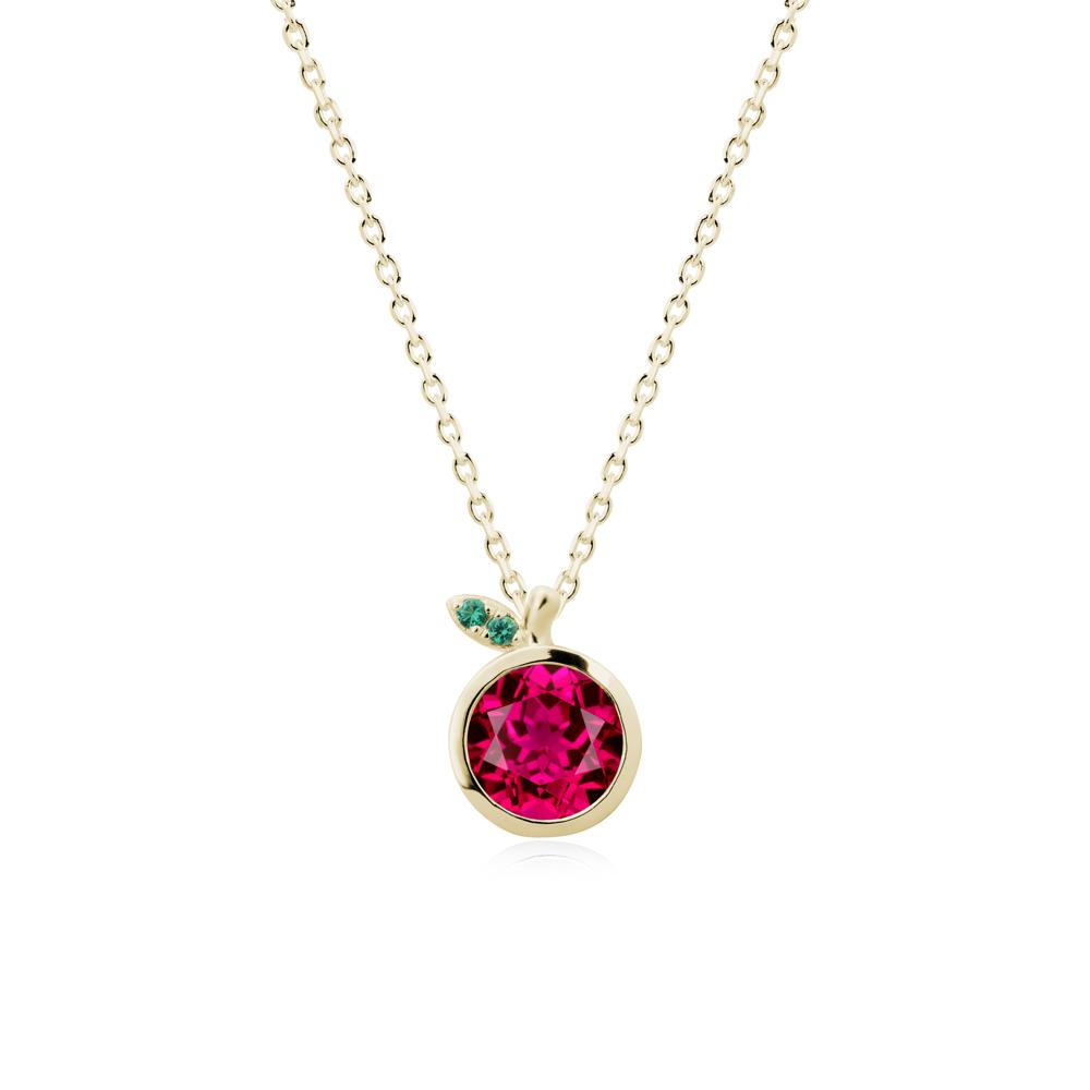Apple Inspired Round Ruby Pendant Necklace - LUO Jewelry #metal_14k yellow gold