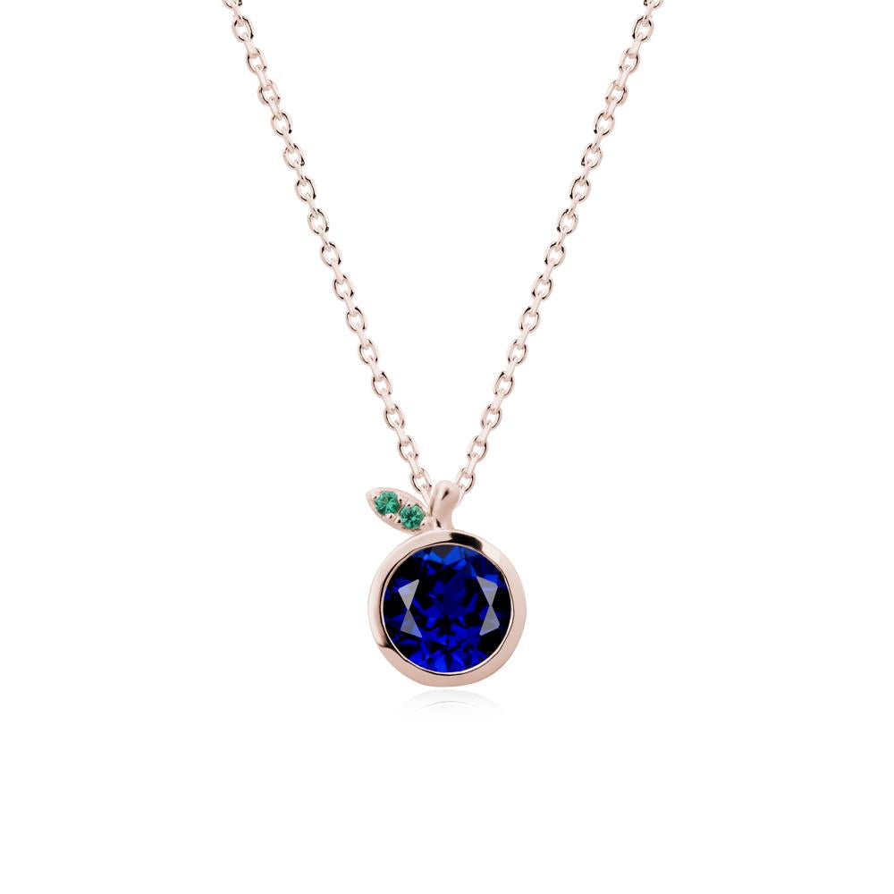 Bezel Setting Round Sapphire and Emerald Fruit Necklace - LUO Jewelry #metal_14k rose gold