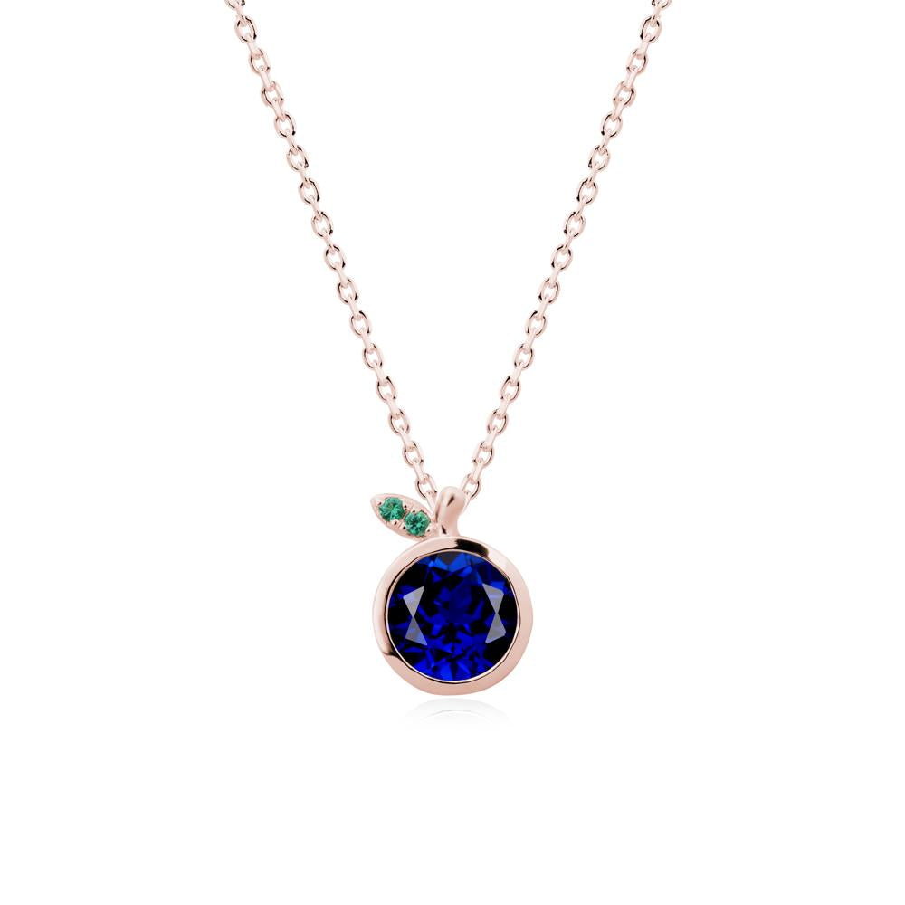 Bezel Setting Round Sapphire and Emerald Fruit Necklace - LUO Jewelry #metal_18k rose gold