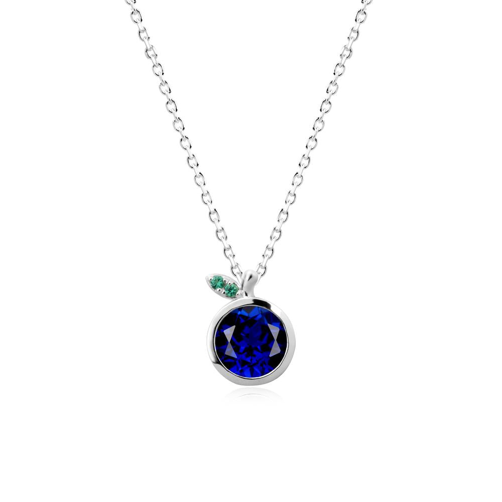 Bezel Setting Round Sapphire and Emerald Fruit Necklace - LUO Jewelry #metal_18k white gold