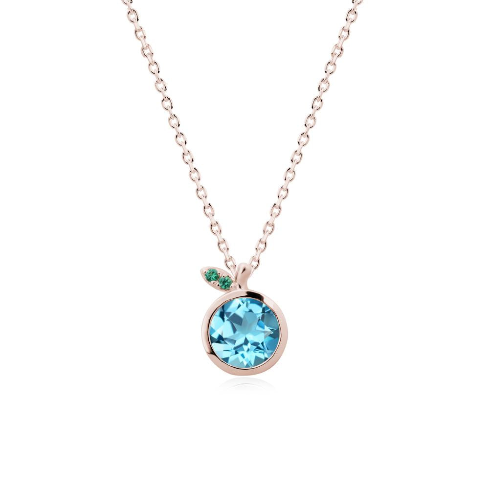Round Swiss Blue Topaz and Emerald Leaf Pendant Necklace - LUO Jewelry #metal_14k rose gold