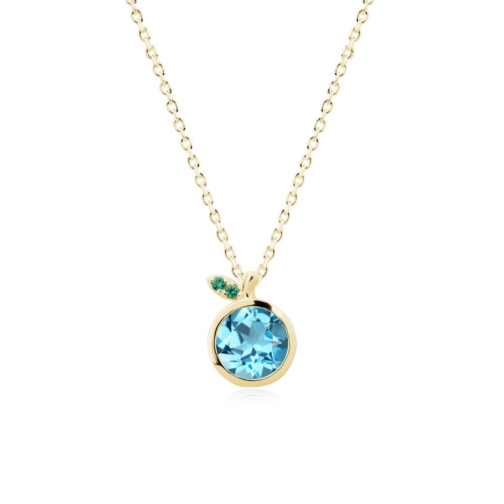 Round Swiss Blue Topaz and Emerald Leaf Pendant Necklace - LUO Jewelry #metal_18k yellow gold