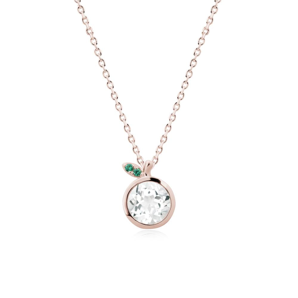 Bezel Setting Round White Topaz and Emerald Fruit Necklace - LUO Jewelry #metal_14k rose gold