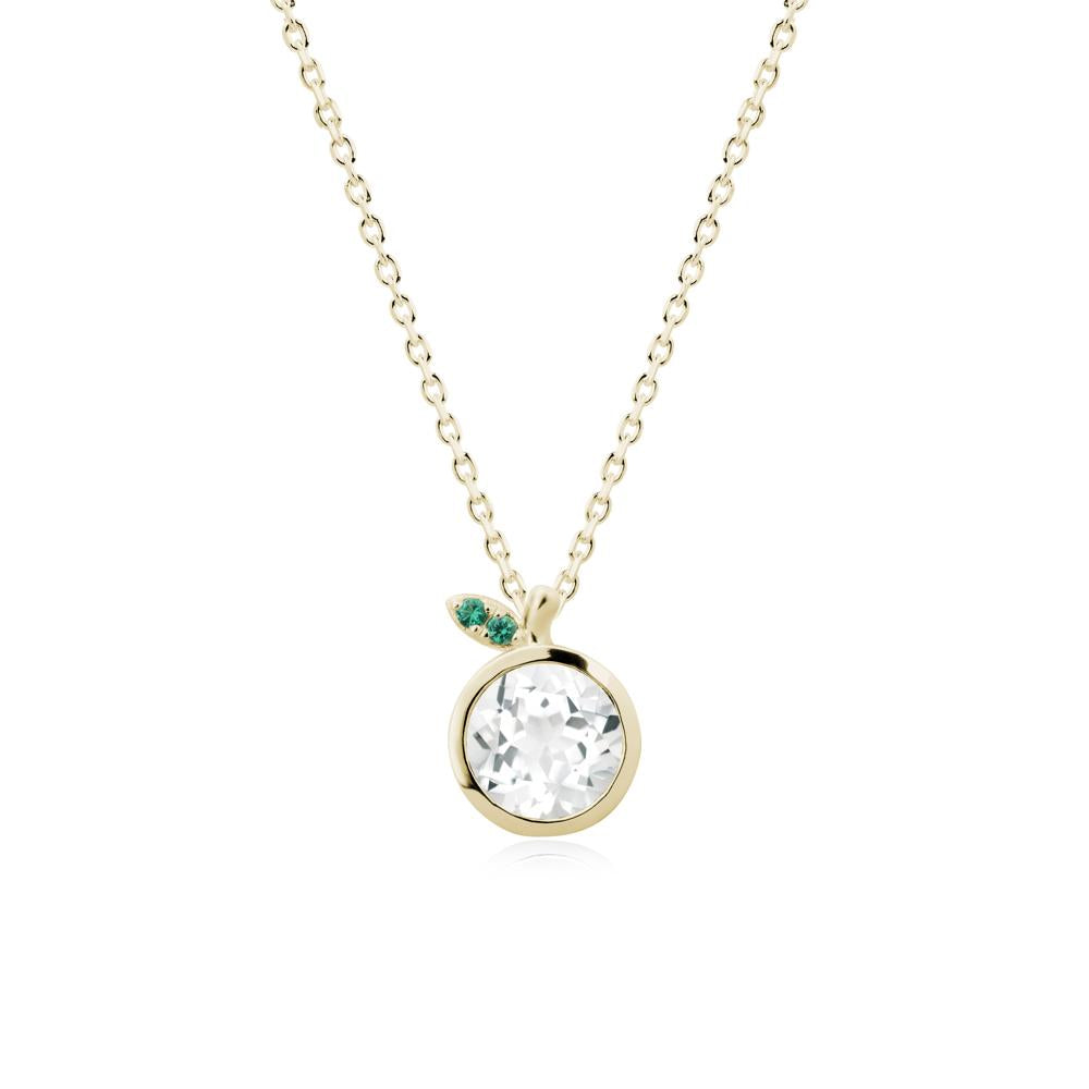 Bezel Setting Round White Topaz and Emerald Fruit Necklace - LUO Jewelry #metal_14k yellow gold
