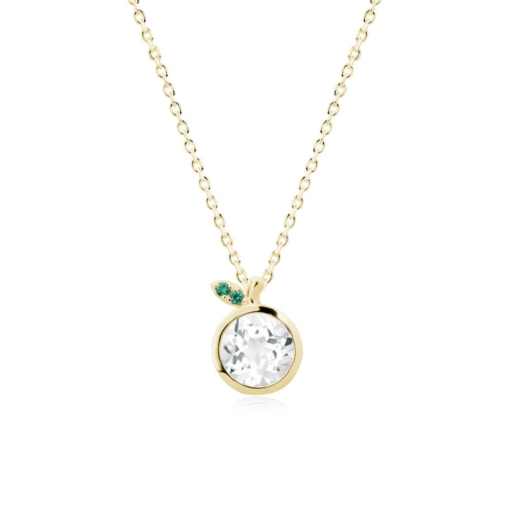 Bezel Setting Round White Topaz and Emerald Fruit Necklace - LUO Jewelry #metal_18k yellow gold