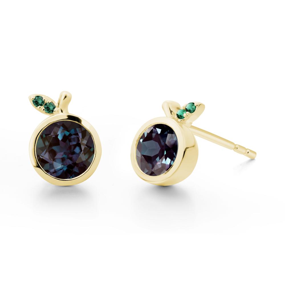 Bezel Setting Round Alexandrite and Emerald Fruit Earrings - LUO Jewelry #metal_18k yellow gold