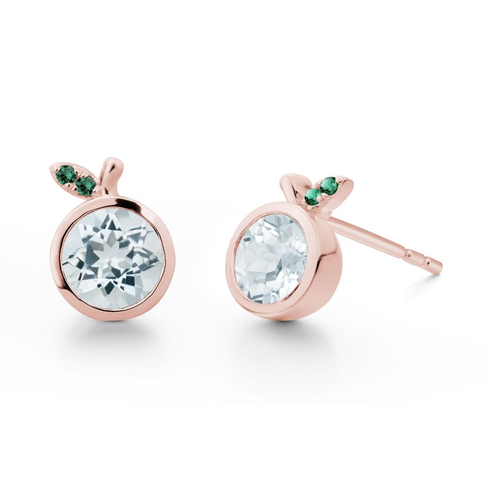 Bezel Setting Round Aquamarine and Emerald Fruit Earrings - LUO Jewelry #metal_18k rose gold