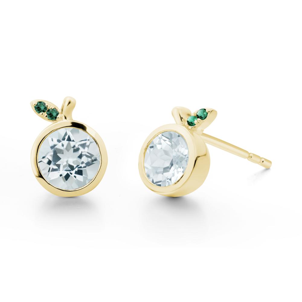 Bezel Setting Round Aquamarine and Emerald Fruit Earrings - LUO Jewelry #metal_18k yellow gold