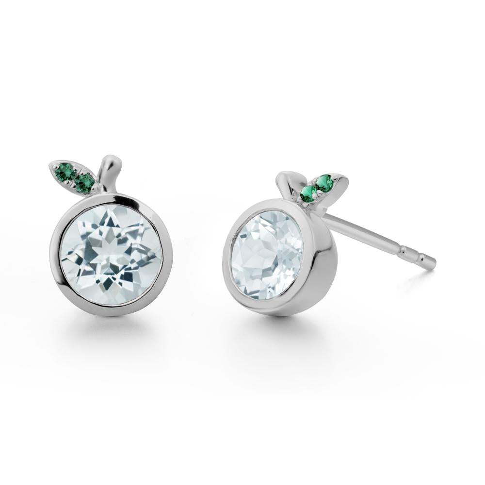 Bezel Setting Round Aquamarine and Emerald Fruit Earrings - LUO Jewelry #metal_platinum