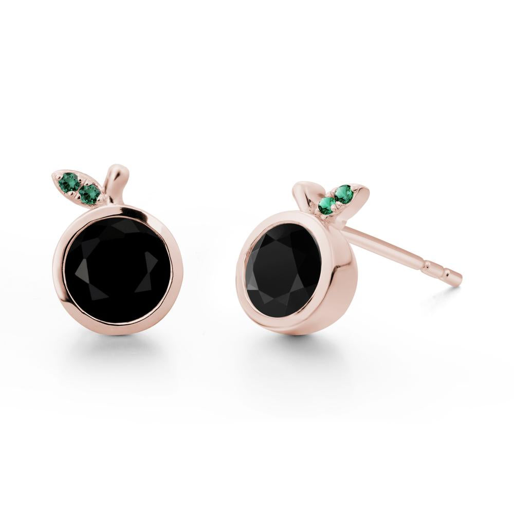 Orange Inspired Bezel Setting Black Spinel and Emerald Earrings - LUO Jewelry #metal_14k rose gold