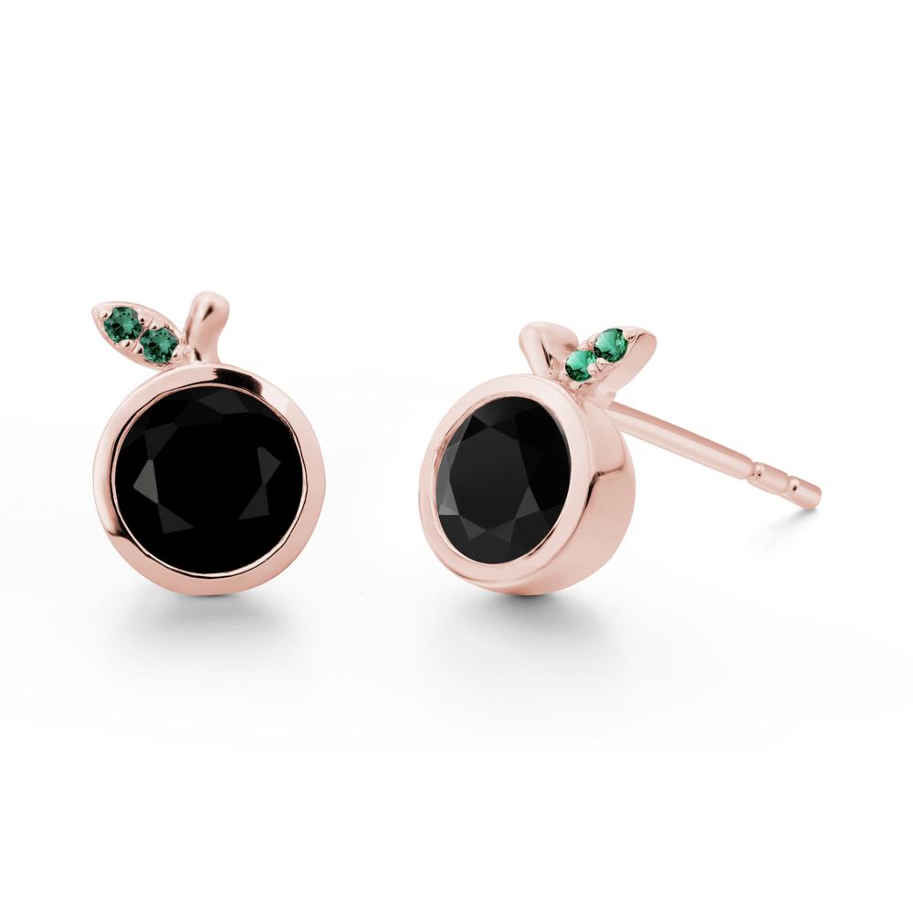 Orange Inspired Bezel Setting Black Spinel and Emerald Earrings - LUO Jewelry #metal_18k rose gold