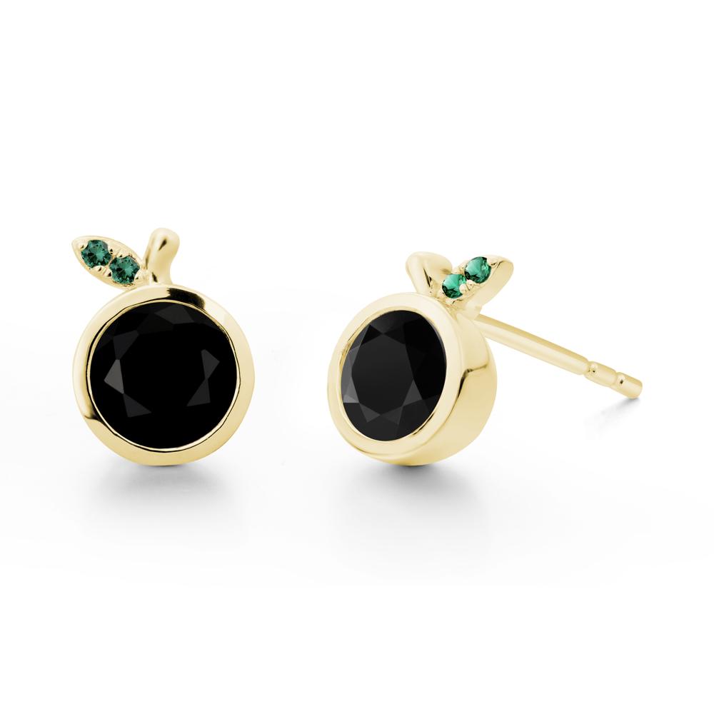 Orange Inspired Bezel Setting Black Spinel and Emerald Earrings - LUO Jewelry #metal_18k yellow gold