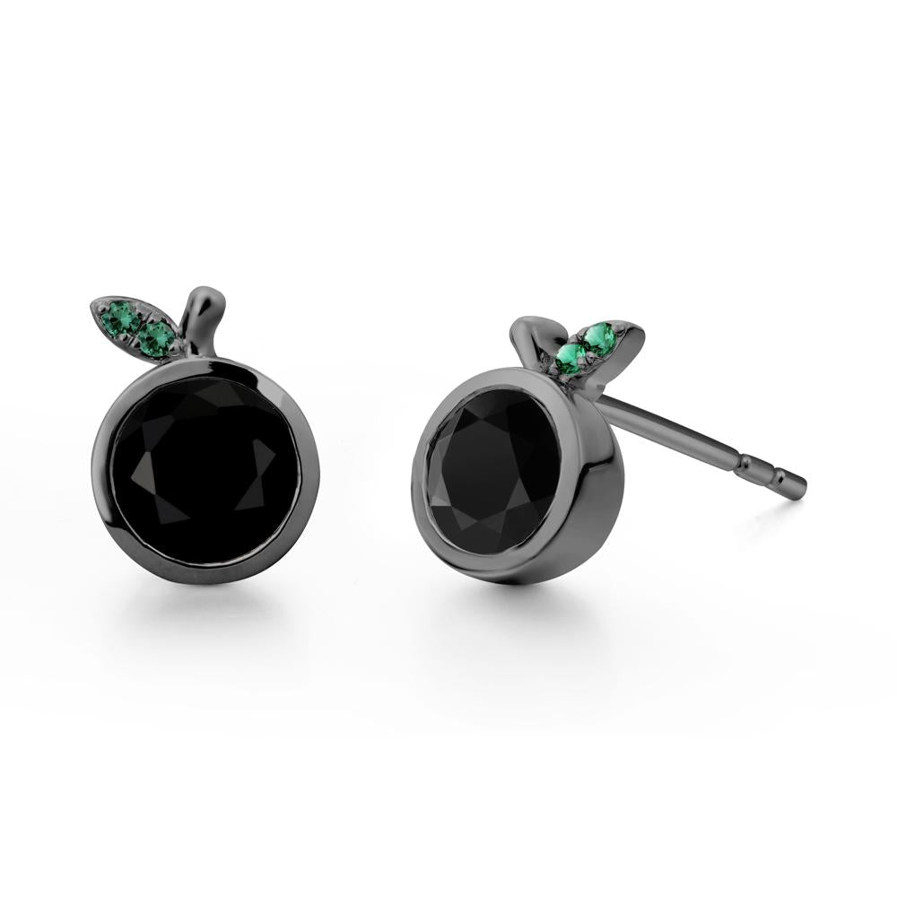 Orange Inspired Bezel Setting Black Spinel and Emerald Earrings - LUO Jewelry #metal_black finish sterling silver