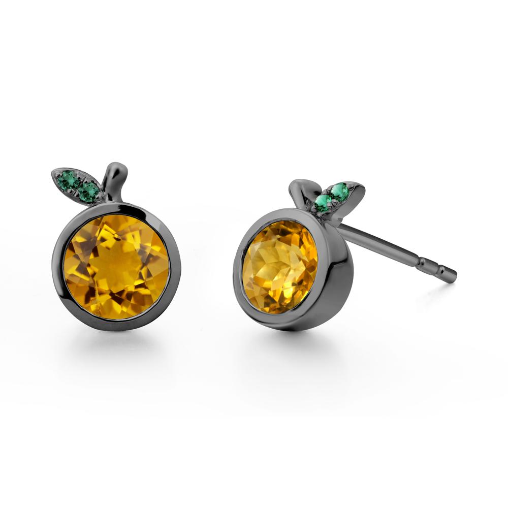 Round Citrine Orange Earrings - LUO Jewelry #metal_black finish sterling silver