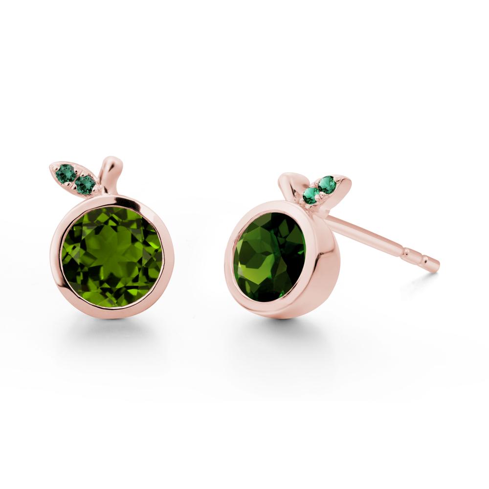 Bezel Setting Round Diopside and Emerald Fruit Earrings - LUO Jewelry #metal_18k rose gold