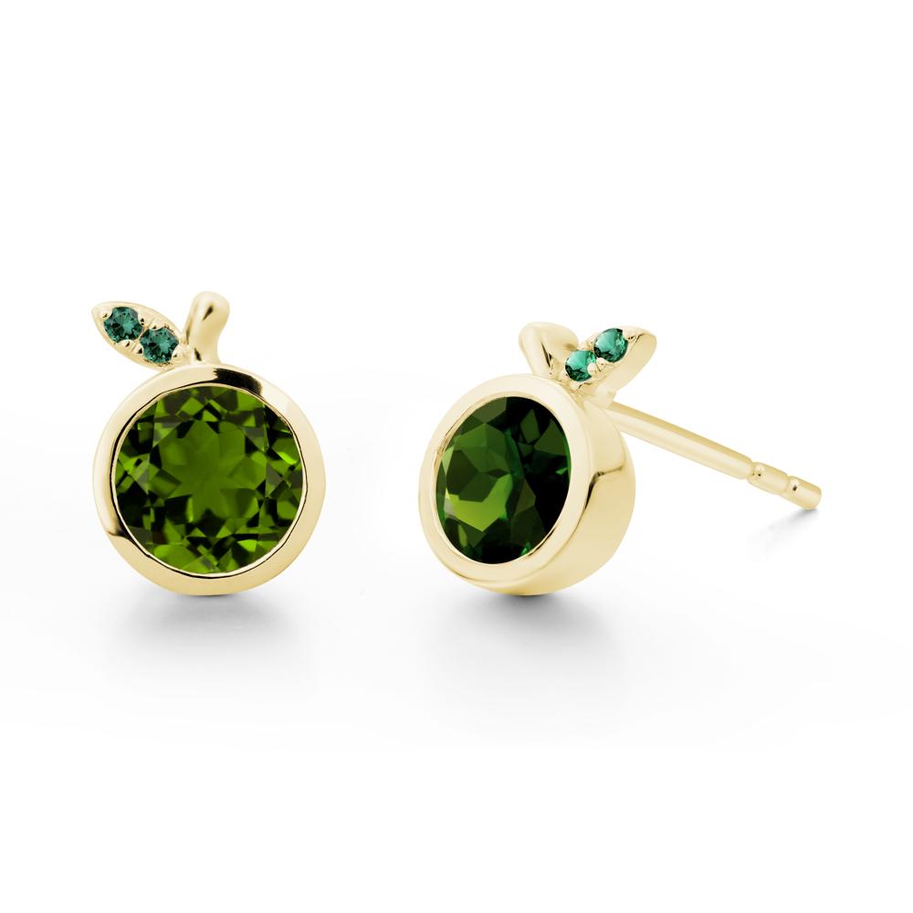 Bezel Setting Round Diopside and Emerald Fruit Earrings - LUO Jewelry #metal_18k yellow gold