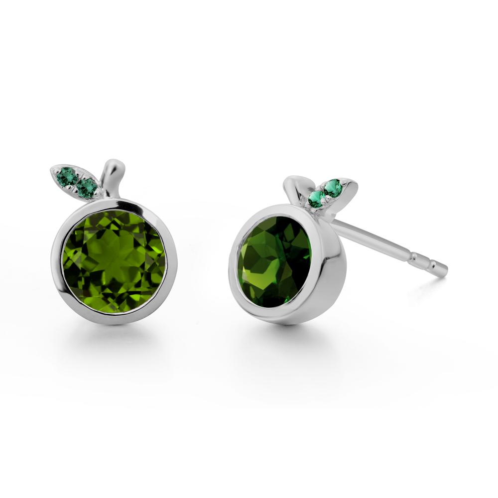Bezel Setting Round Diopside and Emerald Fruit Earrings - LUO Jewelry #metal_platinum