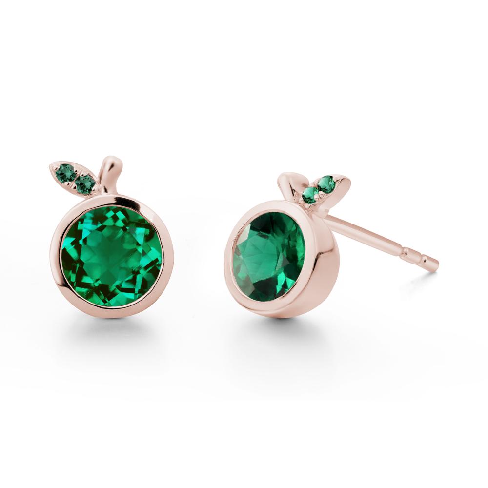 Bezel Setting Round Emerald Fruit Earrings - LUO Jewelry #metal_14k rose gold