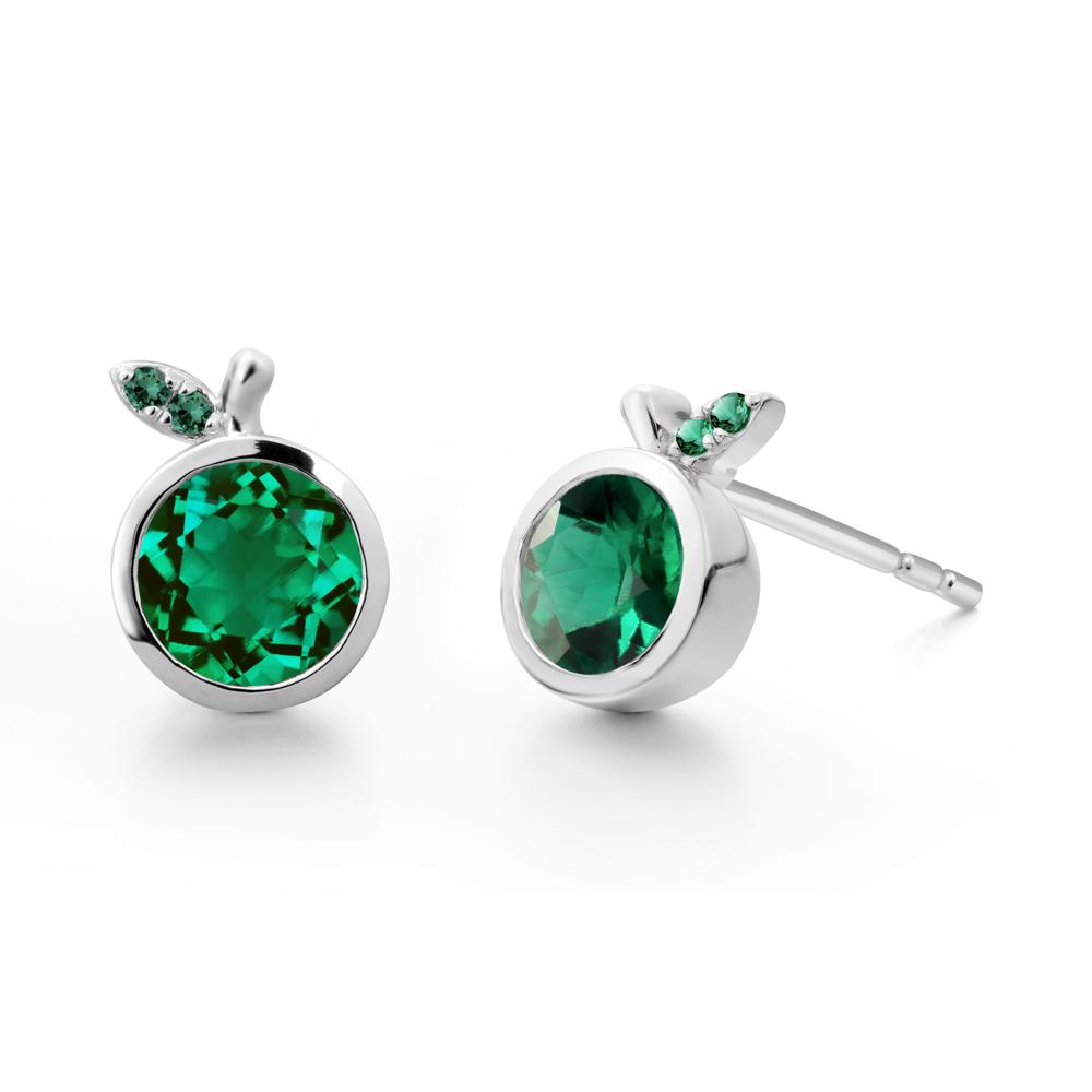Bezel Setting Round Emerald Fruit Earrings - LUO Jewelry #metal_14k white gold