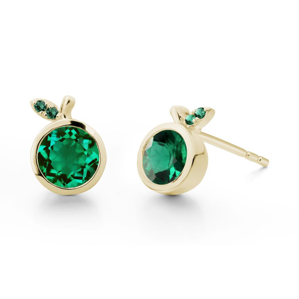 Bezel Setting Round Emerald Fruit Earrings - LUO Jewelry #metal_14k yellow gold