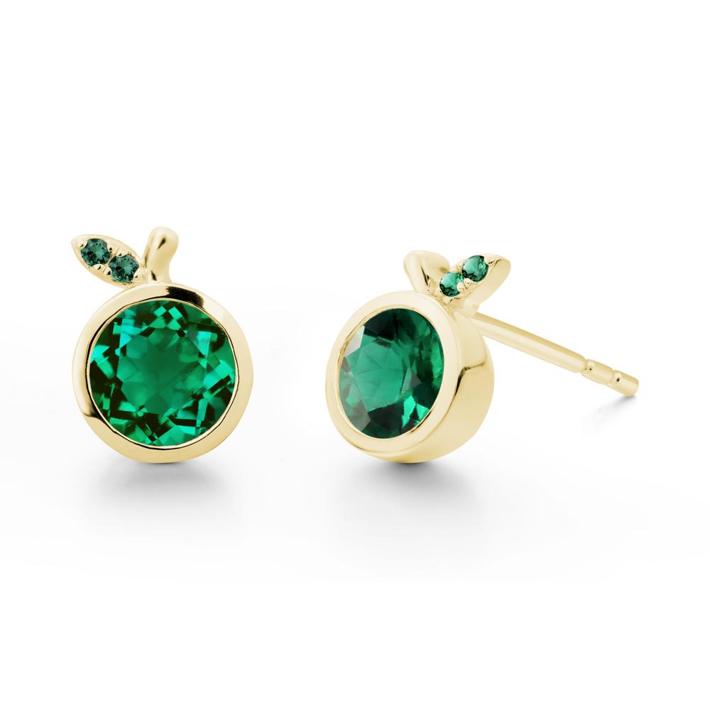 Bezel Setting Round Emerald Fruit Earrings - LUO Jewelry #metal_18k yellow gold