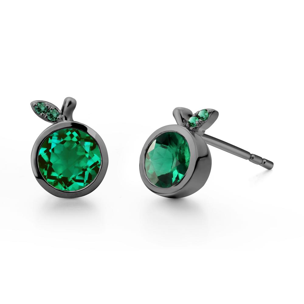 Bezel Setting Round Emerald Fruit Earrings - LUO Jewelry #metal_black finish sterling silver