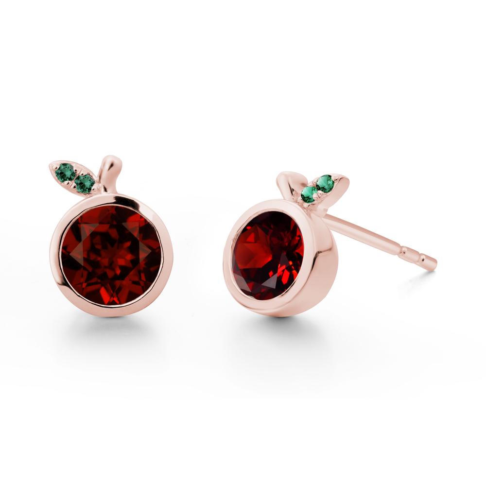 Round Garnet and Emerald Leaf Stud Earrings - LUO Jewelry #metal_18k rose gold
