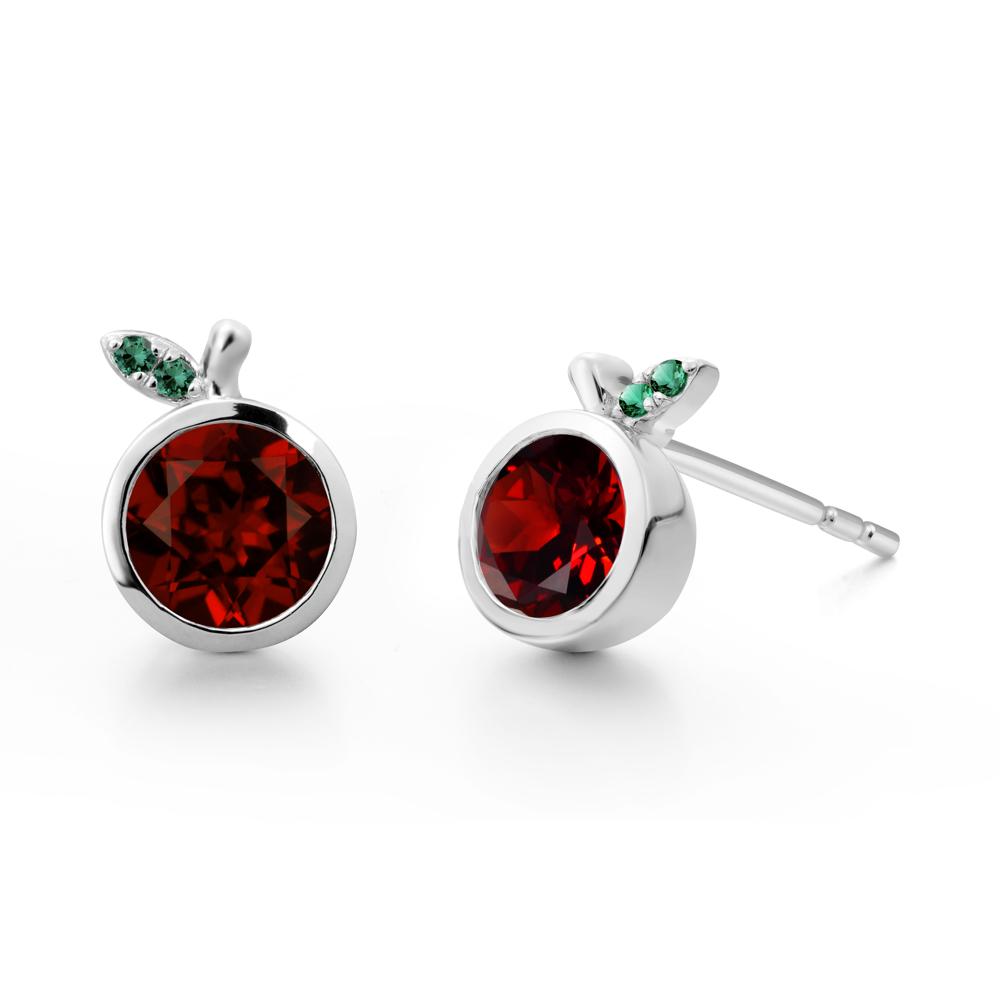 Round Garnet and Emerald Leaf Stud Earrings - LUO Jewelry #metal_18k white gold