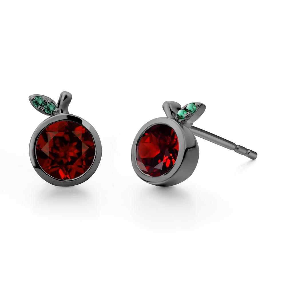 Round Garnet and Emerald Leaf Stud Earrings - LUO Jewelry #metal_black finish sterling silver