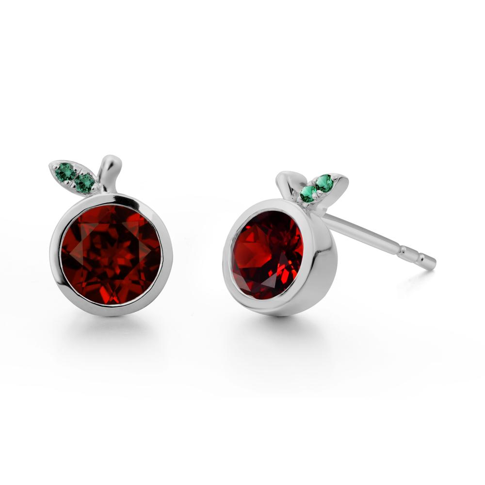 Round Garnet and Emerald Leaf Stud Earrings - LUO Jewelry #metal_platinum