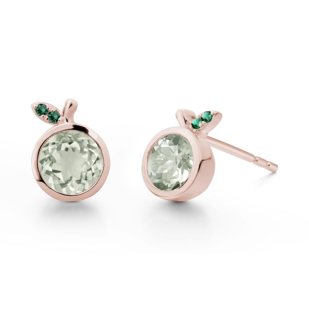 Bezel Setting Round Green Amethyst and Emerald Fruit Earrings - LUO Jewelry #metal_14k rose gold