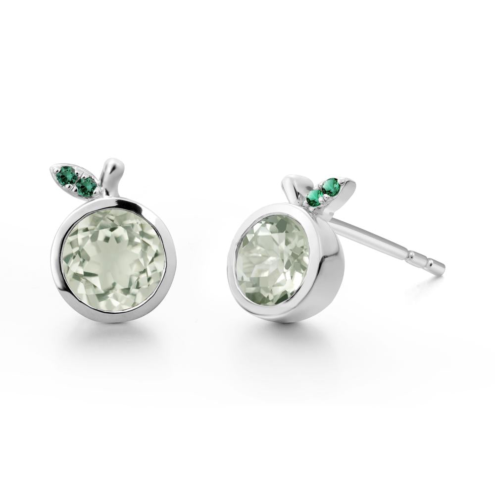 Bezel Setting Round Green Amethyst and Emerald Fruit Earrings - LUO Jewelry #metal_sterling silver