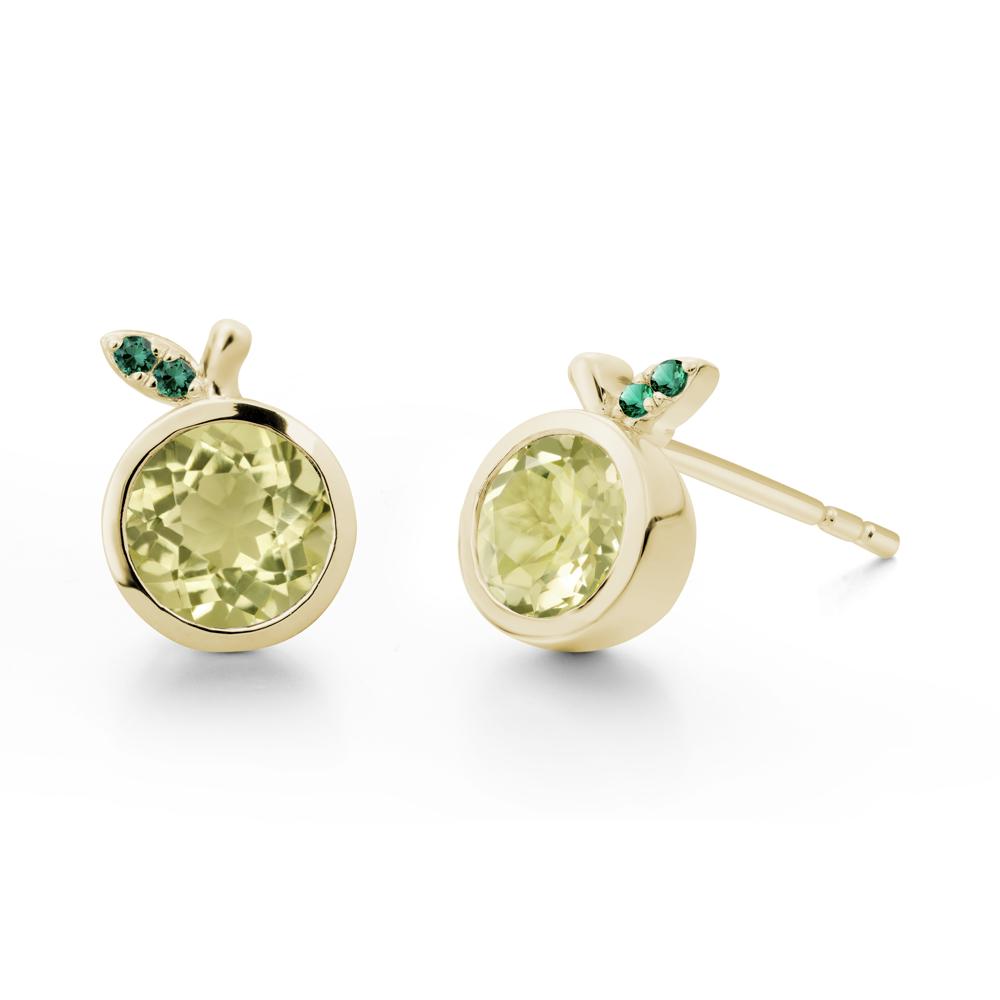 Orange Inspired Bezel Setting Lemon Quartz and Emerald Earrings - LUO Jewelry #metal_14k yellow gold