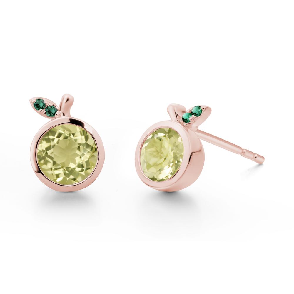 Orange Inspired Bezel Setting Lemon Quartz and Emerald Earrings - LUO Jewelry #metal_18k rose gold