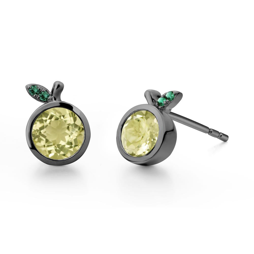 Orange Inspired Bezel Setting Lemon Quartz and Emerald Earrings - LUO Jewelry #metal_black finish sterling silver