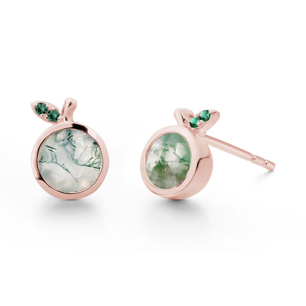 Round Moss Agate and Emerald Leaf Stud Earrings - LUO Jewelry #metal_18k rose gold